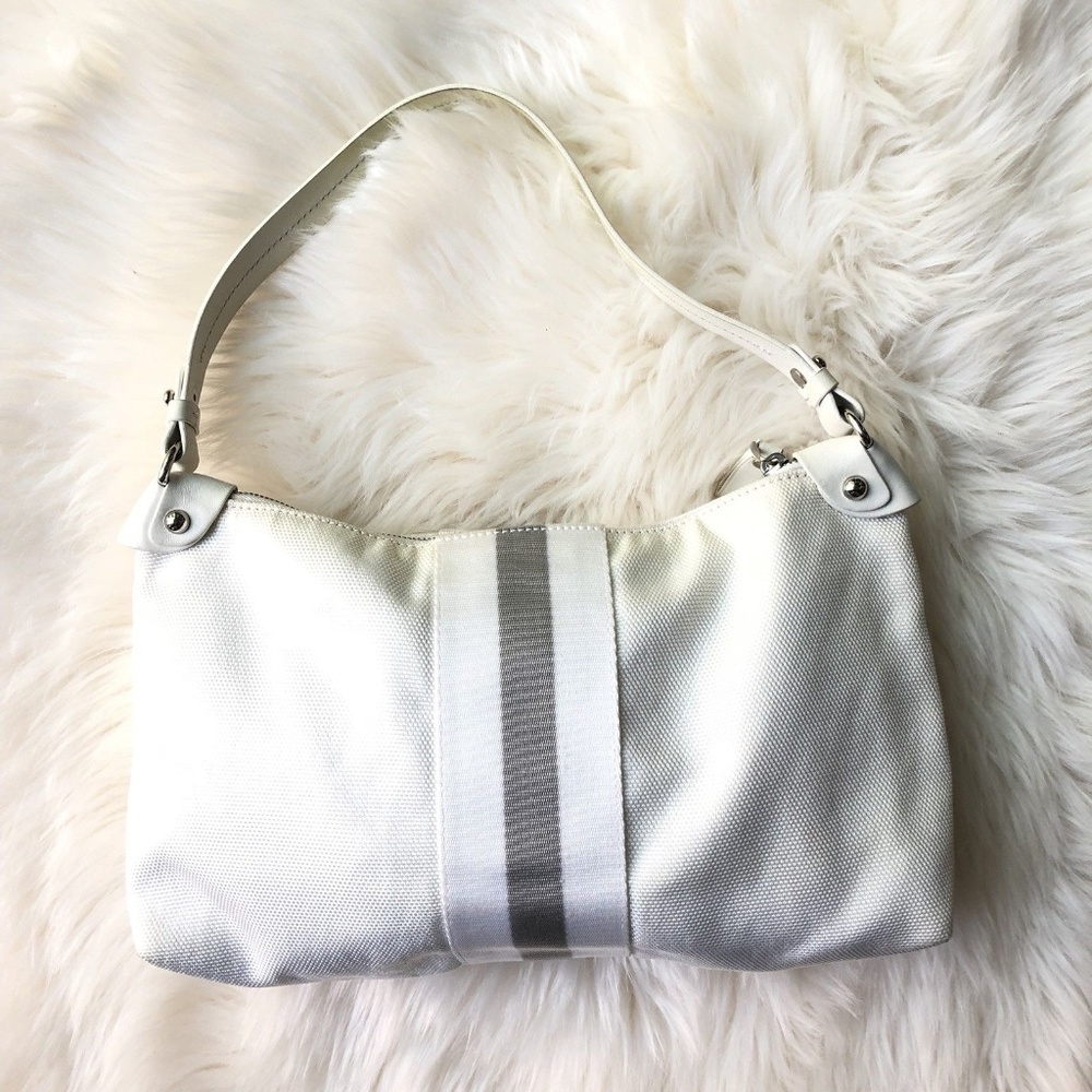 Bally Canvas Stripe Leather Strap Shoulder Bag